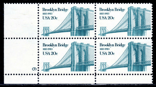 1983 Brooklyn Bridge Plate Block Of 4 20c Postage Stamps - Scott 2041 - MNH, OG - CW249b