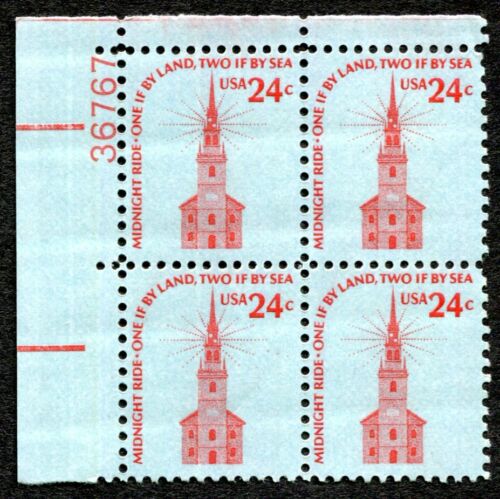 1975 Midnight Ride Plate Block Of 4 24c Postage Stamps - Scott 1603 - MNH, OG - CX468