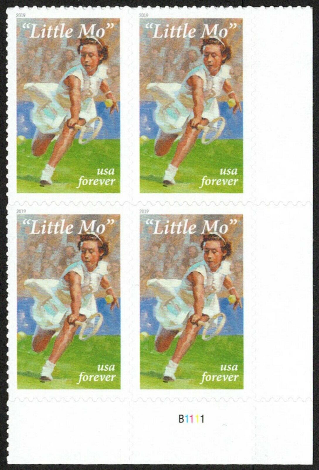 2019 Little Mo Tennis Plate Block of 4 "Forever" Postage Stamps - MNH, OG - Scott 5377