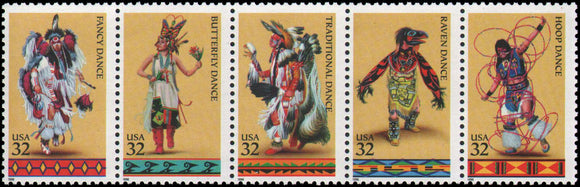 1996 Native American Indian Dances Strip Of 5 32c Postage Stamps Sc# 3072-3076 - MNH, OG - CW265
