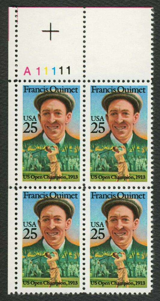1988 Francis Ouimet Plate Block of 4 25c Postage Stamps - MNH, OG - Scott 2377