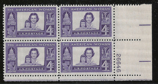 1960 - The American Woman Plate Block of 4 4c Postage Stamps - Scott - 1152 - MNH, OG - CX676