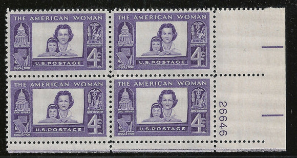 1960 - The American Woman Plate Block of 4 4c Postage Stamps - Sc# - 1152 - MNH, OG - CX676