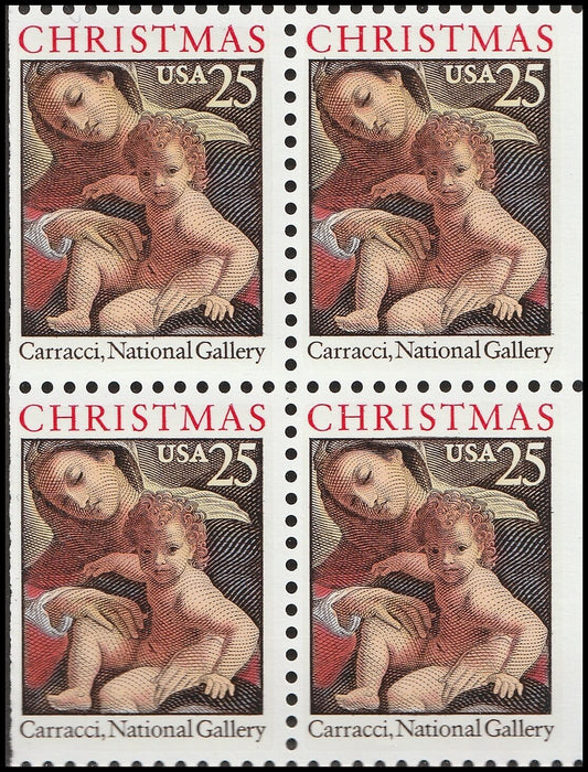 1989 Christmas Madonna By Carracci Booklet Block Of 4 25c Postage Stamps - Scott - 2427a - MNH, OG - CX751