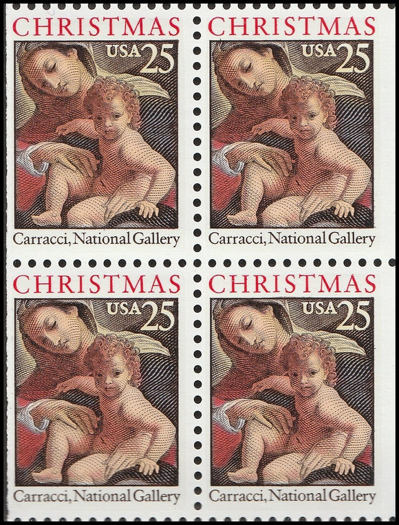 1989 Christmas Madonna By Carracci Booklet Block Of 4 25c Postage Stamps - Sc# - 2427a - MNH, OG - CX751