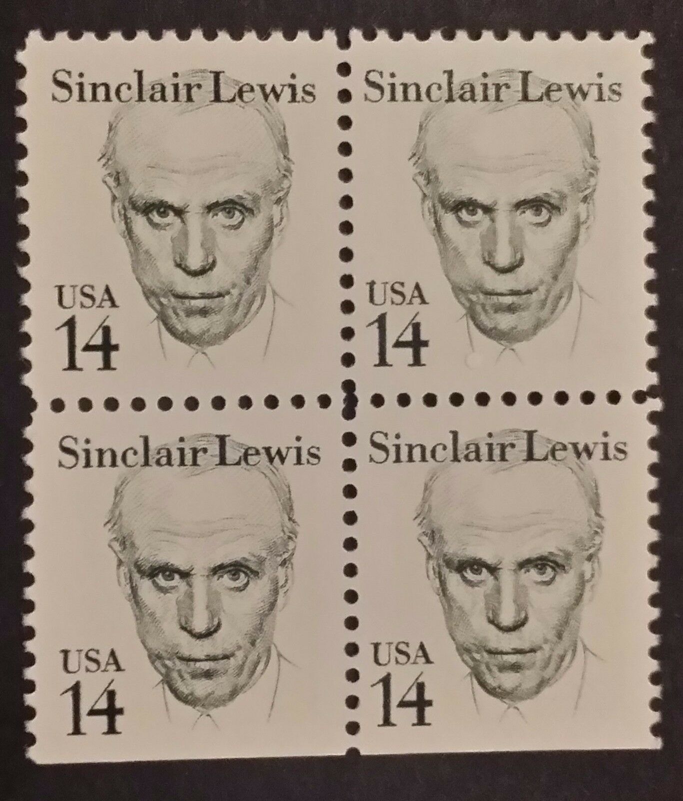 1985 Sinclair Lewis Block of 4 14c Postage Stamps - MNH, OG - Scott 1856