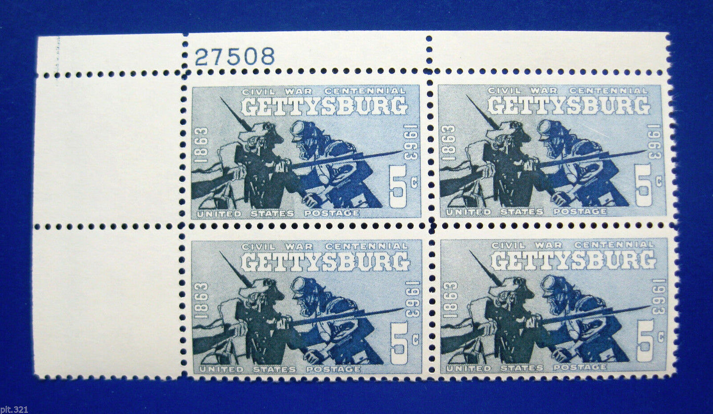 1961-65 Civil War Gettysburg Plate Block Of 4 5c Postage Stamps MNH, OG - Scott 1180 - CX218c