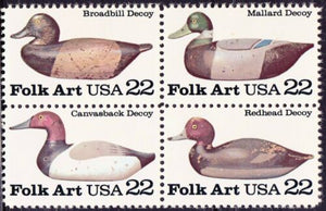 1985 Folk Art Duck Decoy Block Of 4 22c Postage Stamps Sc 2138-2141 - CW214