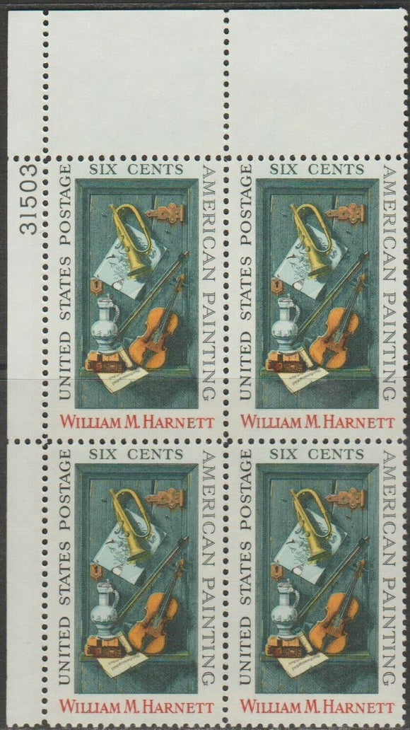 1969 William Harnett Artist Plate Block Of 4 6c Postage Stamps - MNH, OG - Sc# 1386 - CX365