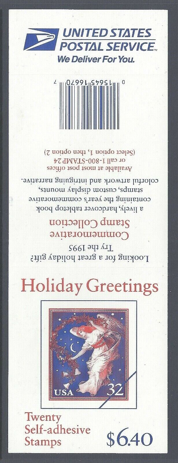 1995 Christmas Midnight Angel Booklet Of 20 32c Postage Stamps - Scott 3012a - DG110