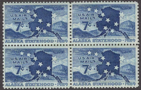 1959 Alaska Airmail Block Of 4 7c Postage Stamps - MNH, OG - Sc# C53 - CX439a