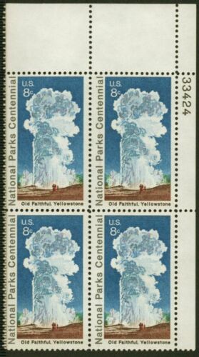1972 National Parks Centennial Plate Block Of 4 8c Postage Stamps - MNH, OG - Sc# 1453 - CX312