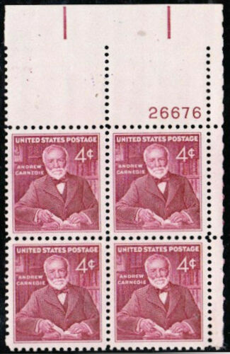 1960 Andrew Carnegie Plate Block of 4 4c Postage Stamps - Scott - 1171 - MNH, OG - CX681