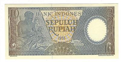 1963 Indonesia 10 Rupiah Currency Note - UNC Condition -Excellent! (UU147)