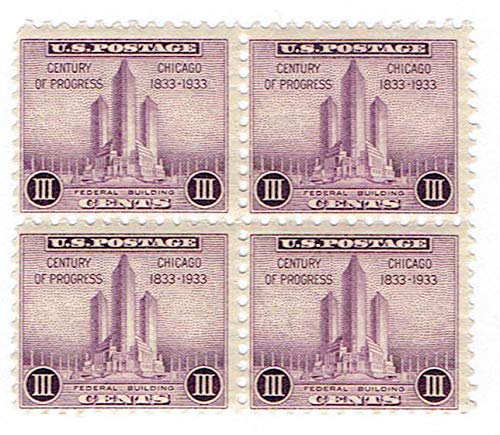 1933 Federal Building at Chicago Century of Progress Block of 4 3c Postage Stamps -Scott729 - MNH,OG
