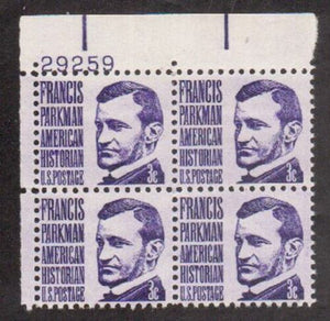 1967 Francis Parkman American Historian Plate Block of 4 3c Postage Stamps - MNH, OG - Sc# 1281