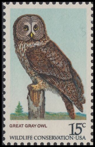 1978 Great Grey Owl Single 15c Postage Stamp -Scott 1760 - MNH, OG - CQ53c