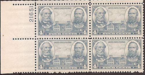 1936 Robert E Lee and Stonewall Jackson Plate Block of 4 4c Postage Stamps - Scott 788 - MNH,OG