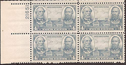 1936 Robert E Lee and Stonewall Jackson Plate Block of 4 4c Postage Stamps - Sc# 788 - MNH,OG
