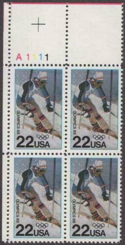 1988 Winter Olympics Calgary Skiing Plate Block Of 4 22c Postage Stamps - MNH, OG Scott 2369 - CW451a
