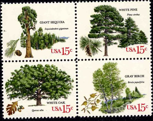 1978 USA Trees Block Of 4 15c Postage Stamps Scott 1764-1767 - CW207a