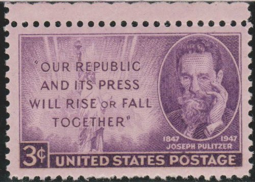 1947 Joseph Pulitzer Scott Single 3c Postage Stamp Scott #946 -  MNH,OG