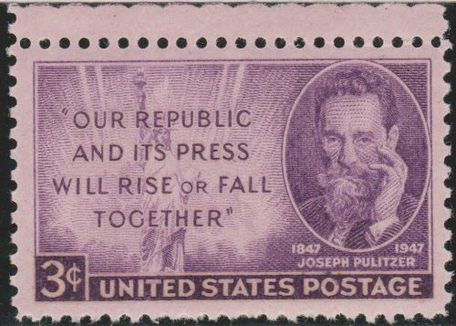1947 Joseph Pulitzer Scott Single 3c Postage Stamp - Sc #946 -  MNH,OG