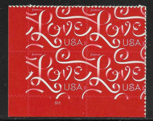 2012 Love-Ribbons-Plate Block of 4 45c Postage Stamps - MNH, OG - Scott 4626