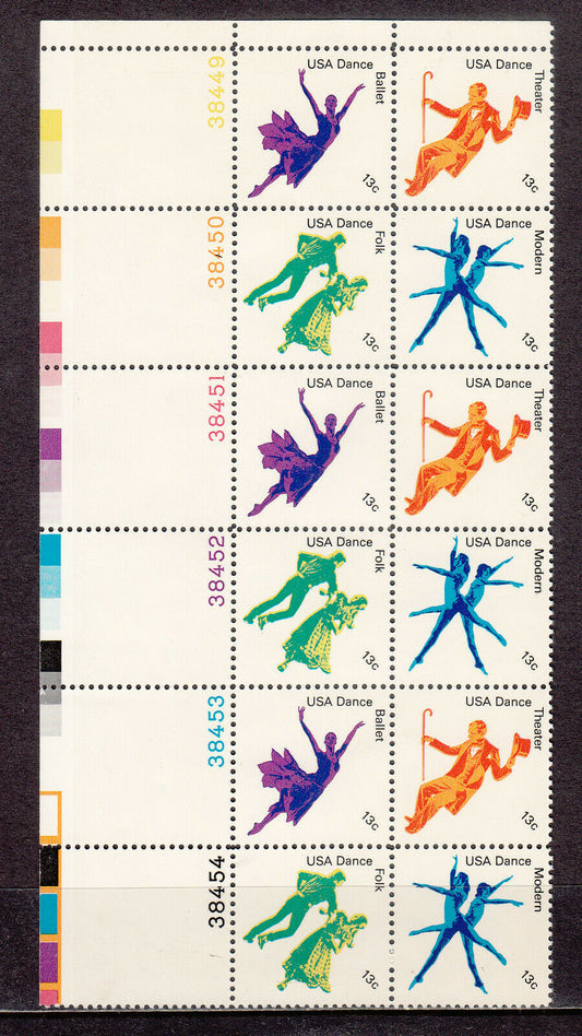 1978 Different Types Of Dance Plate Block Of 12 13c Postage Stamps - Scott 1749-1752 - MNH, OG - CT52b