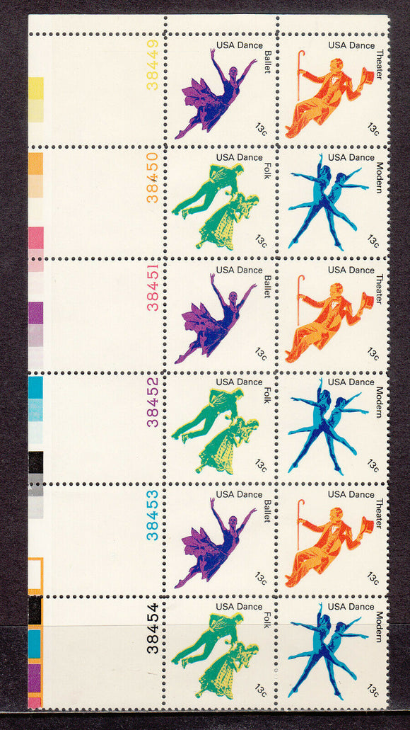 1978 Different Types Of Dance Plate Block Of 12 13c Postage Stamps - Sc# 1749-1752 - MNH, OG - CT52b