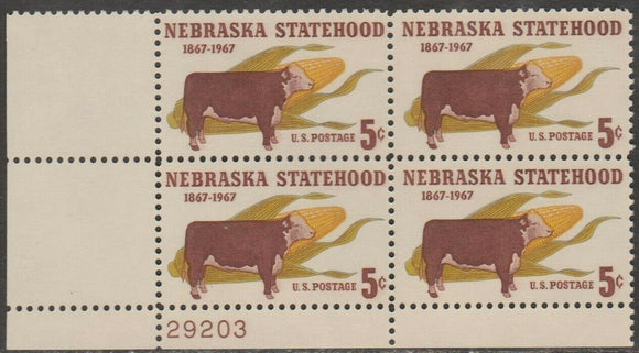 1967 Nebraska Statehood Plate Block Of 4 5c Postage Stamps - MNH, OG - Sc# 1328`- CX230