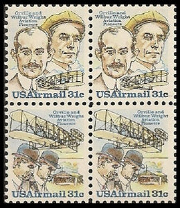 1978  Wright Bros Block of 4 31c Airmail Postage Stamps - Sc# C91-C92 -  MNH,OH