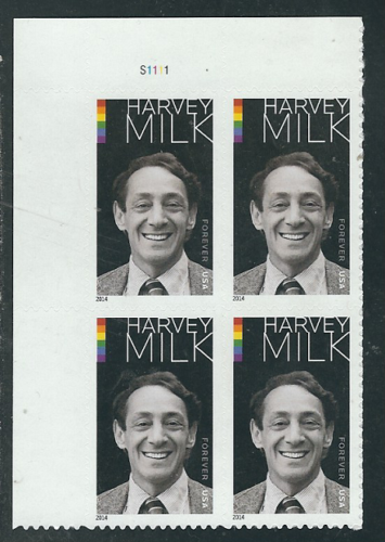 2014 Harvey Milk Plate Block of 4 49c Postage Stamps - MNH, OG - Sc# 4906