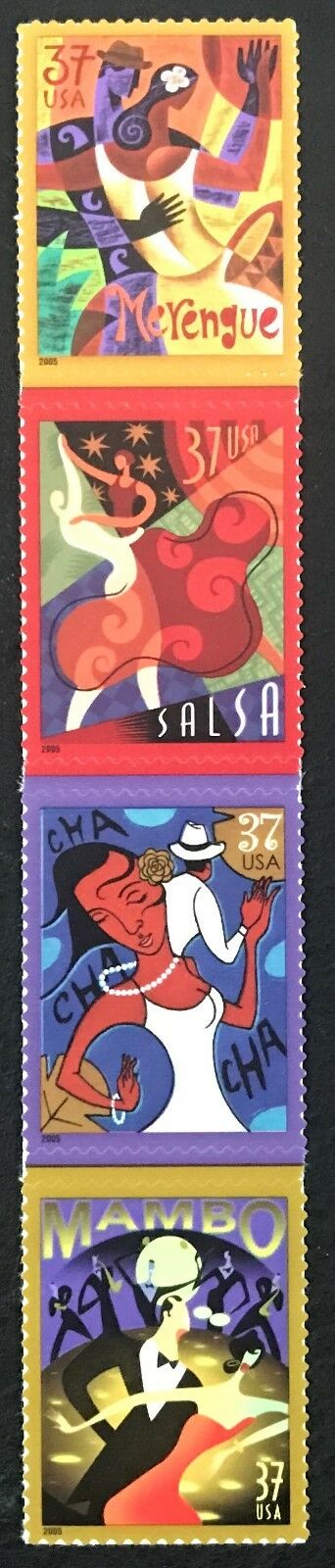 2005 Let's Dance Bailemos Strip of 4 37c Postage Stamps - MNH, OG - Scott 3939-3942