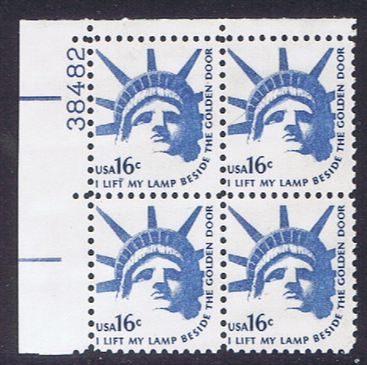 1975-81 Statue Of Liberty Plate Block Of 4 16c Postage Stamps - Scott 1599 - MNH, OG - CX467