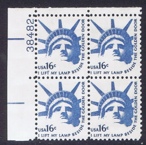 1975-81 Statue Of Liberty Plate Block Of 4 16c Postage Stamps - Sc# 1599 - MNH, OG - CX467