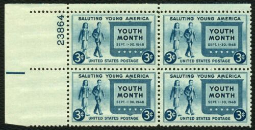 1948 Youth Month Plate Block of 4 3c Postage Stamps - MNH, OG - Scott 963
