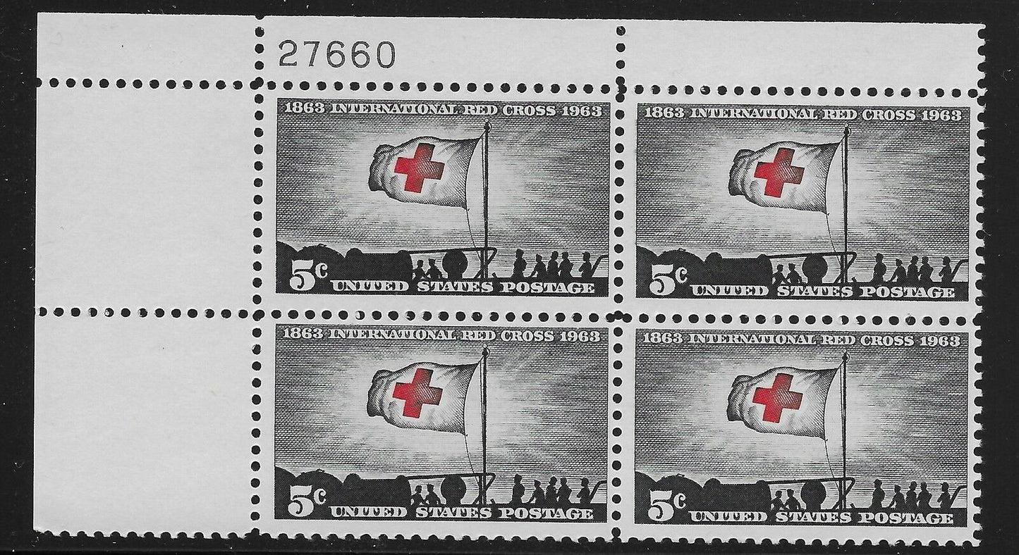 1963 International Red Cross Plate Block Of 4 5c Postage Stamps - MNH, OG - Scott 1239`- CX215