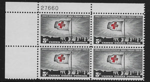 1963 International Red Cross Plate Block Of 4 5c Postage Stamps - MNH, OG - Sc# 1239`- CX215