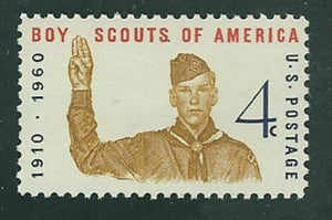 1960 Boy Scouts Single 4c Postage Stamps - Sc# 1145 - MNH, OG - CX500b