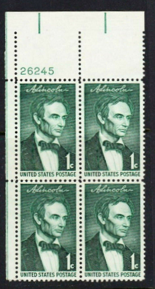 1958-59 Abraham Lincoln Plate Block Of 4 1c Postage Stamps - Scott 1113 - MNH, OG - CX502