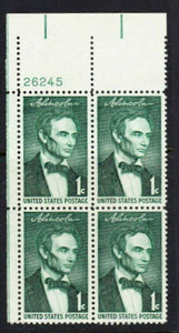 1958-59 Abraham Lincoln Plate Block Of 4 1c Postage Stamps - Sc# 1113 - MNH, OG - CX502