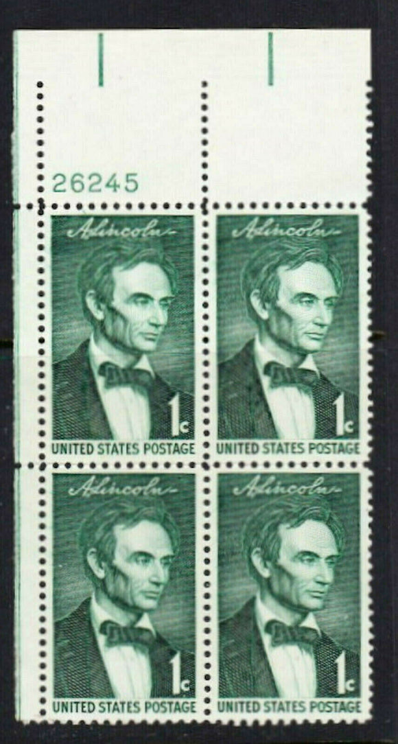 1958-59 Abraham Lincoln Plate Block Of 4 1c Postage Stamps - Sc# 1113 - MNH, OG - CX502