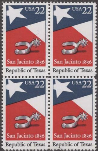 1986 San Jacinto, Texas Block Of 4 22c Postage Stamps - Sc 2204 - MNH, OG - CX878