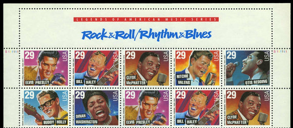 1993 USA Rock & Roll Block Of 10 With Header- Scott# 2724-2730 - MNH, OG - CW281