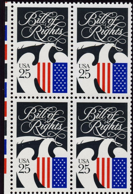 1989 Bill Of Rights Block Of 4 25c Postage Stamps Scott 2421 - MNH - CW461a