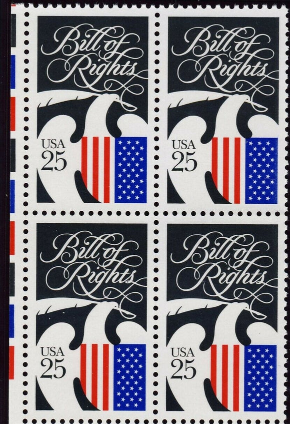 1989 Bill Of Rights Block Of 4 25c Postage Stamps - Sc 2421 - MNH - CW461a