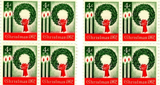 1962 Christmas Wreath Block Of 8 4c Postage Stamps Scott 1205 - MNH - CT83a