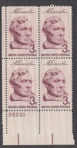 1958-59 - Abraham Lincoln Plate Block of 4 3c Postage Stamps - Sc# -1114 - MNH, OG - CX672