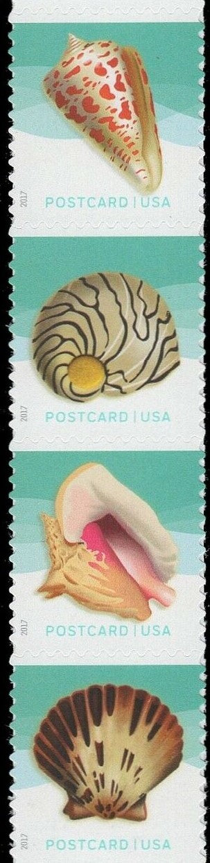 2017 Sea Shells Strip of 4 Postcard Forever (34c) Postage Stamps - MNH, OG - Scott5163- 5166